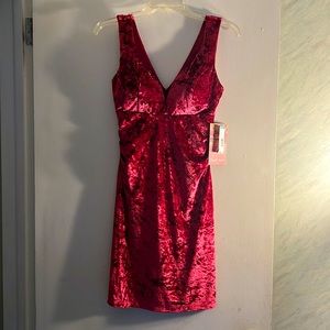 Emerald Sundae Ruched Velvet Mini Dress, wine. NWT.